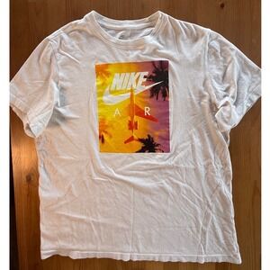 Nike Air Mens XL T-Shirt White Tropical Palm Tree Jet Graphic Sunset Tee